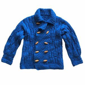 Vintage Handknit Sweater Jacket Cardigan Wood Btns